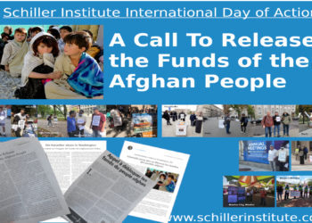 Internationella Schillerinstitutet höll den 14.10 2021 en aktionsdag mot svältkatastrofen i Afghanistan i Stockholm, Washington, Berlin, Bogota, Paris, Rom, Mexico City, Madrid, Köpenhamn, Bryssel och många andra världsstäder