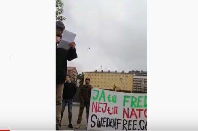 NATO-protest: Ulf Sandmark talar på mötet i Fatbursparken i Stockholm